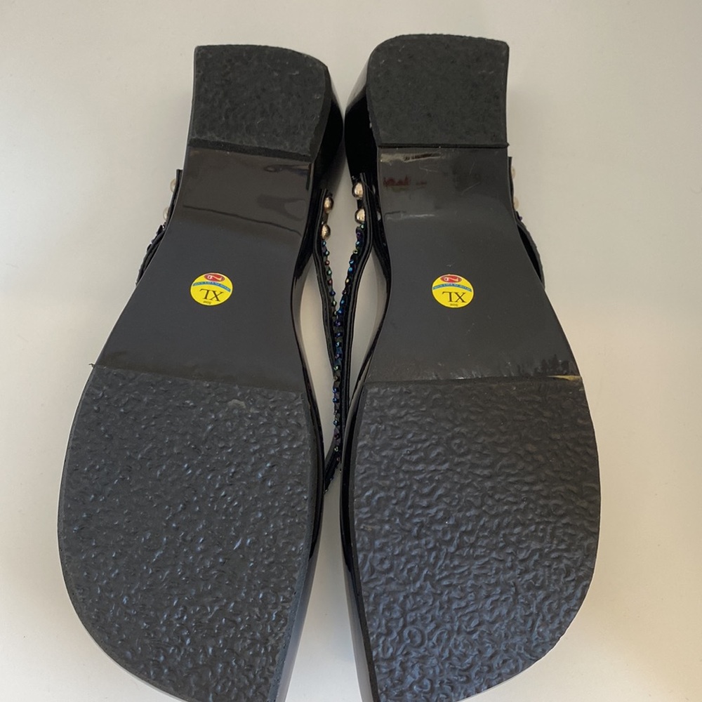 - New Asian Oriental Flip Flops Sandals MOP Inlay Black Lacquer Wood - Picture 9 of 9